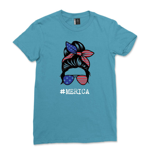 America Messy Bun Mom Tie Dye t-shirt Women Merica 4th of July  Patriotic Shirt