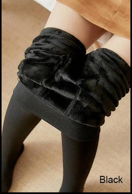 Black winter warm fleece stockings
