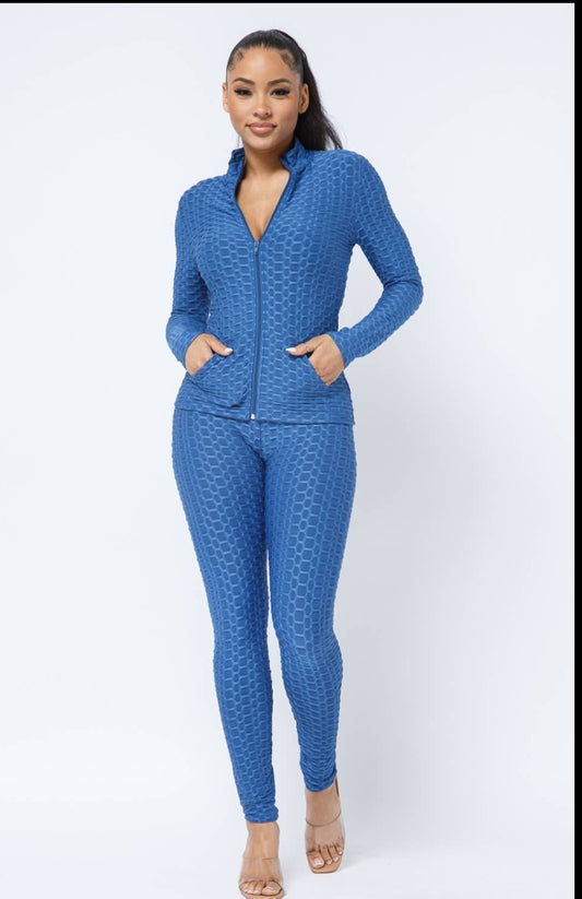 Denim Blue Honeycomb jacket and legging set