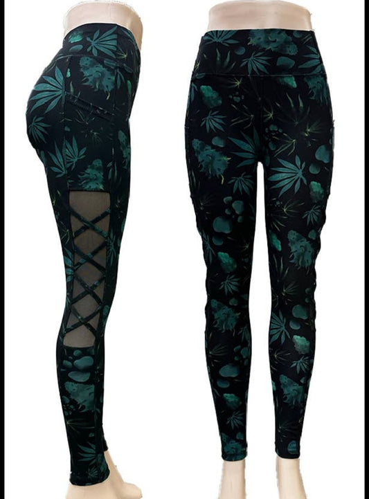 Leaf print women's Lydaa leggings with pockets