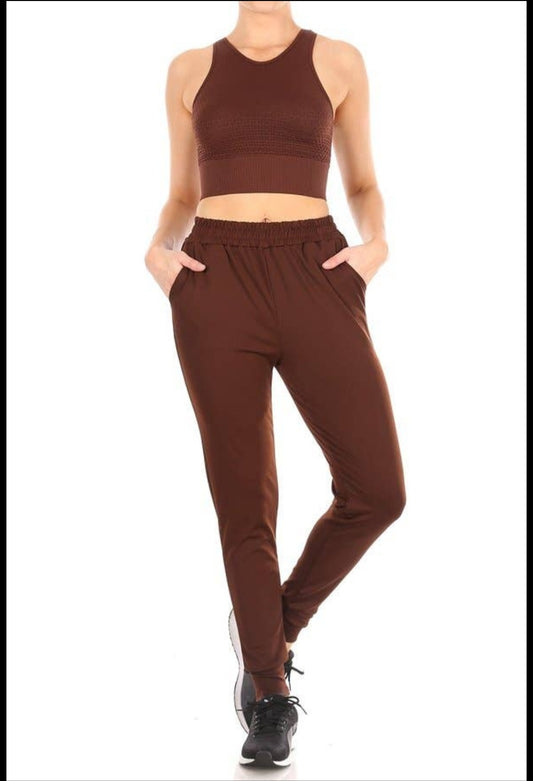 Chocolate Brown Honeycomb cropped top and joggers