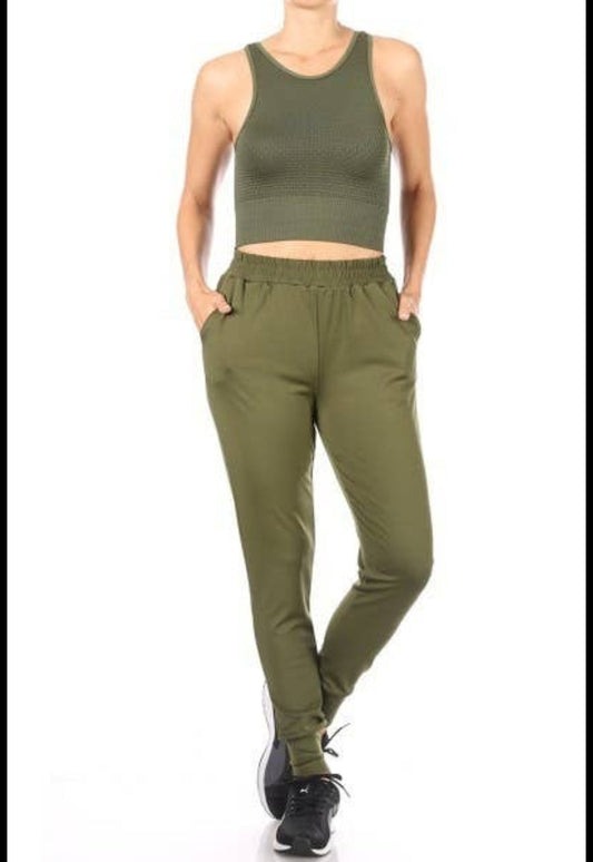 Olive Honeycomb cropped top and joggers