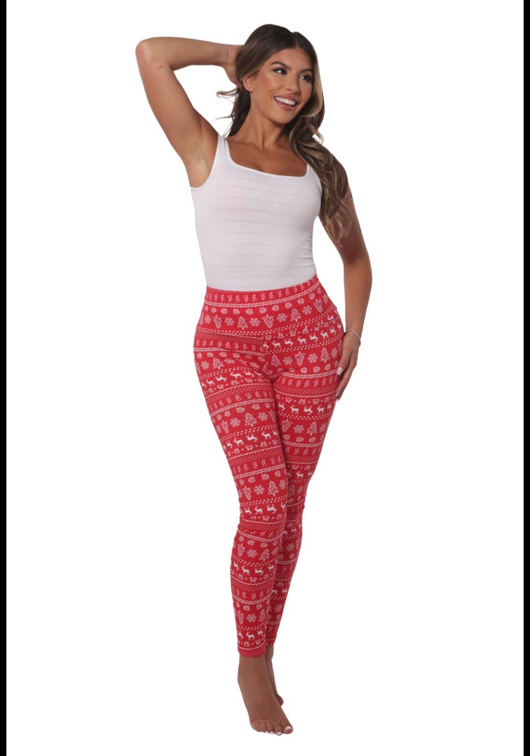 Red Fleeced Lined Holiday Print Leggings
