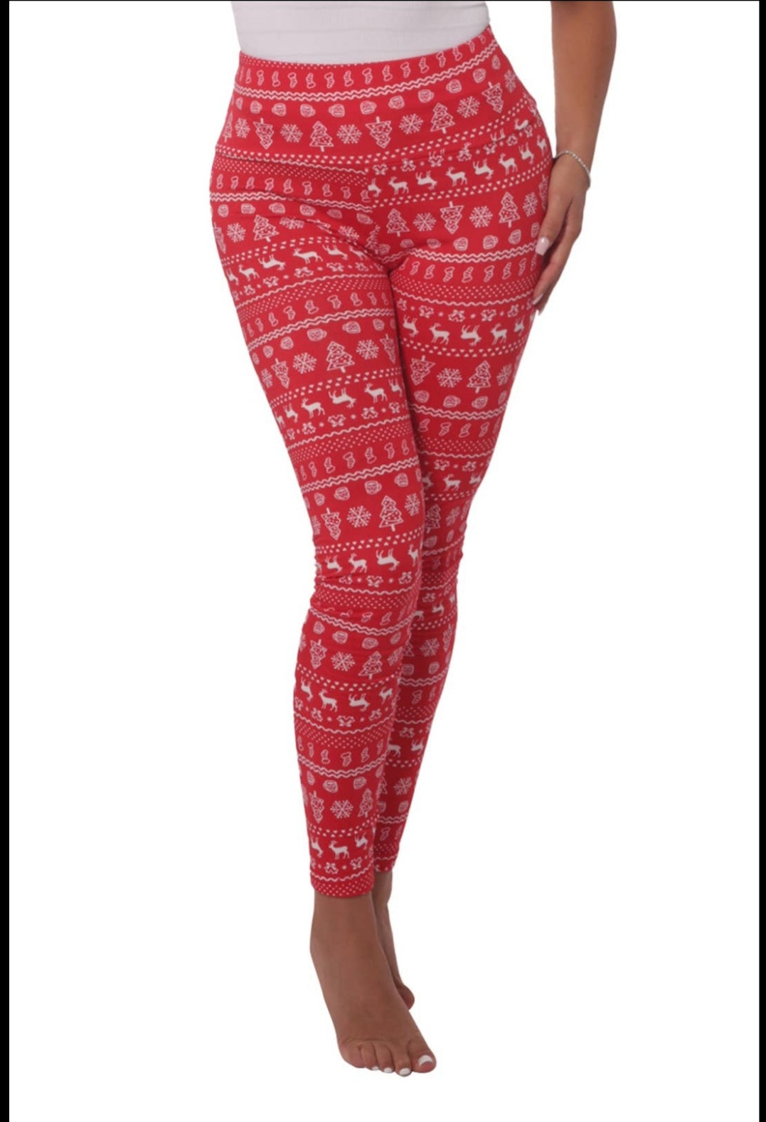 Red Fleeced Lined Holiday Print Leggings