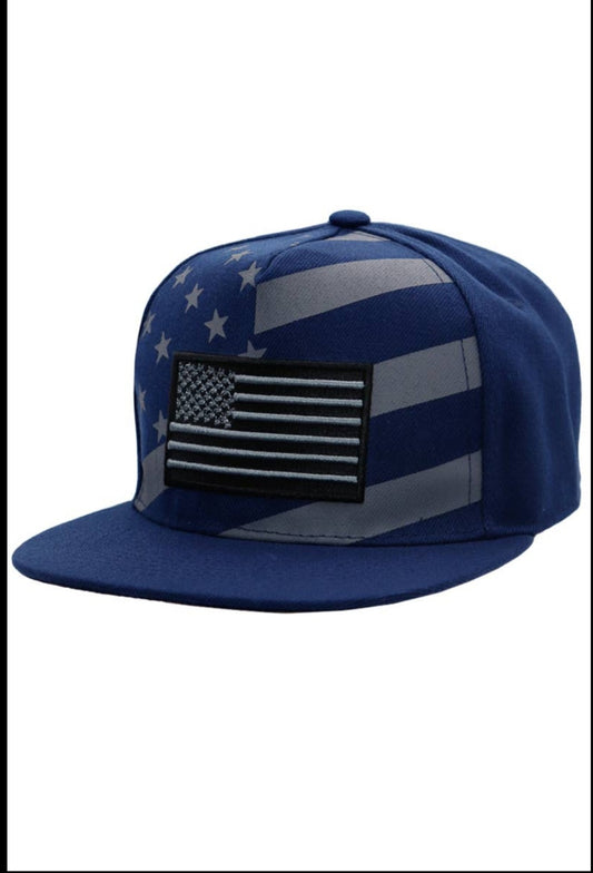 Navy Blue Monotone American Flag Panel Hat