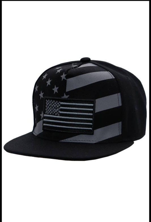 Black Monotone American Flag Panel Hat