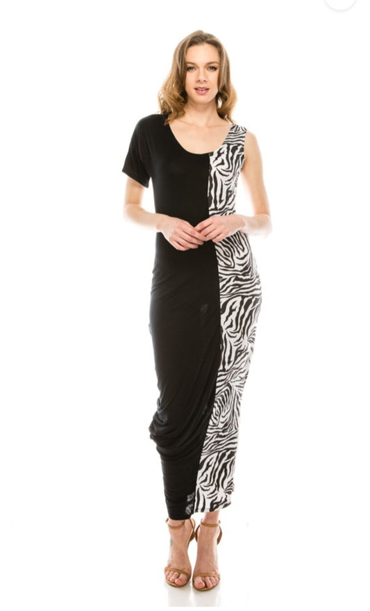 2 tone Maxi dress zebra/black