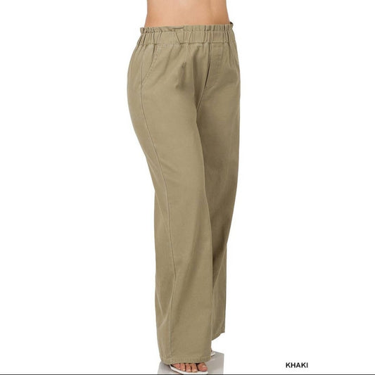Stone washed canvas paperbag waist pants