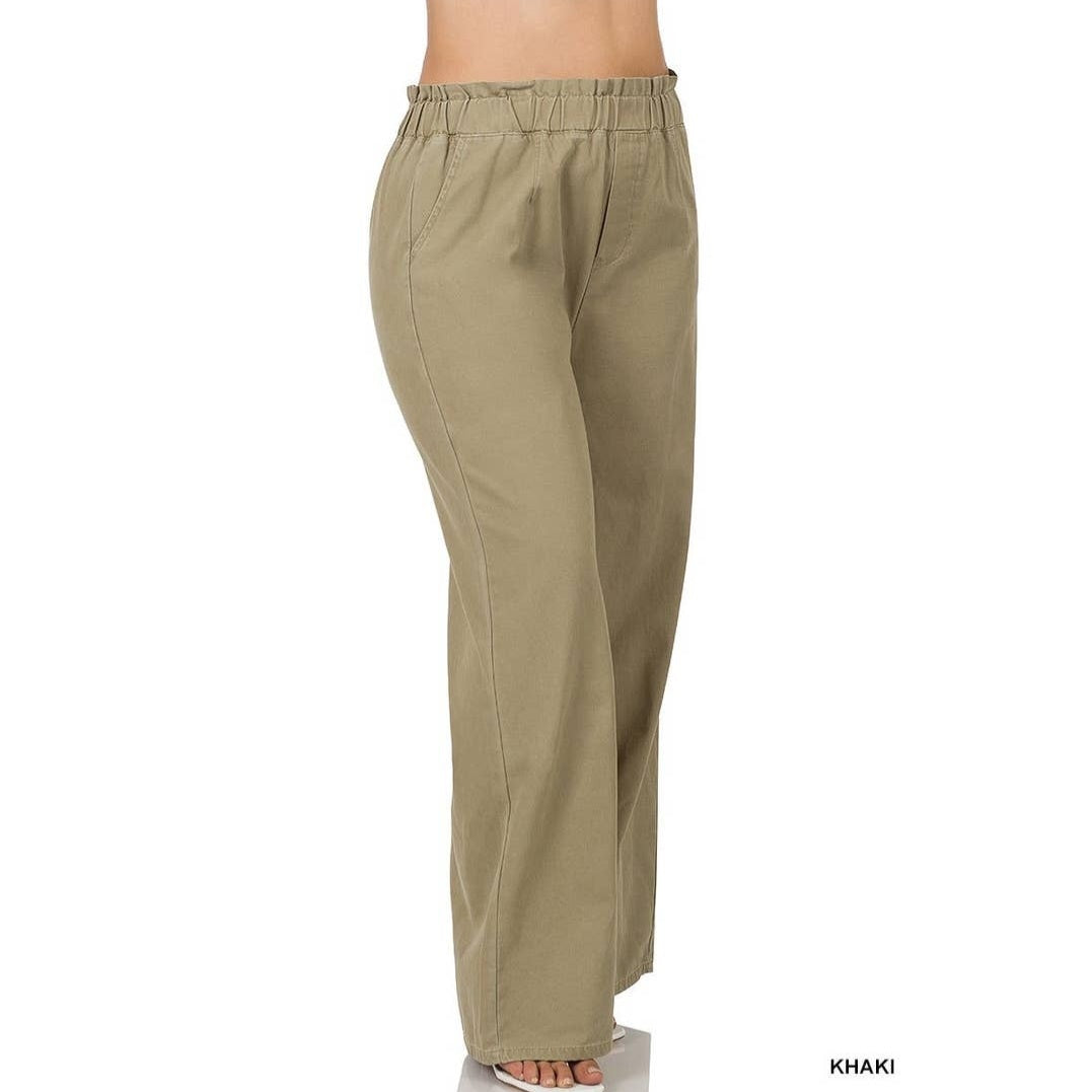 Stone washed canvas paperbag waist pants