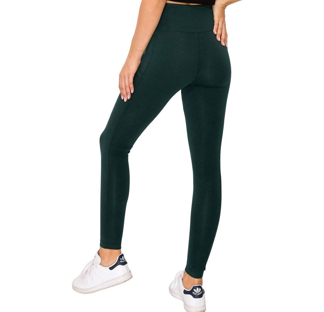 Women's wide waistband leggings with pockets Hunter Green