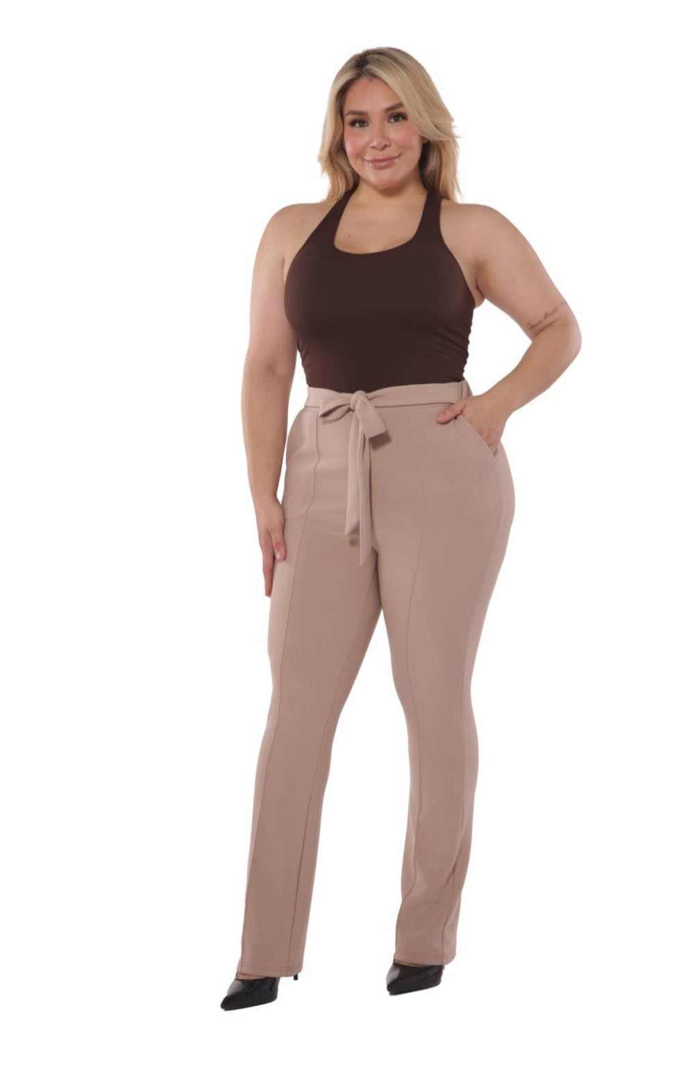 Women's flare pants with seam detail and waist tie