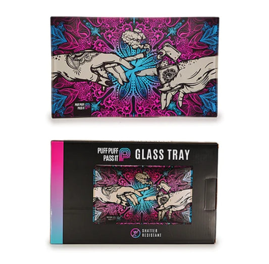 Puff n pass glass rolling tray  pink