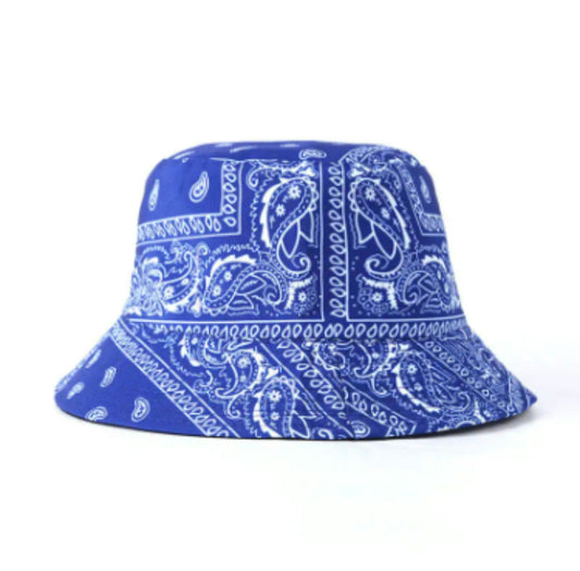 Blue paisley printed bucket hat
