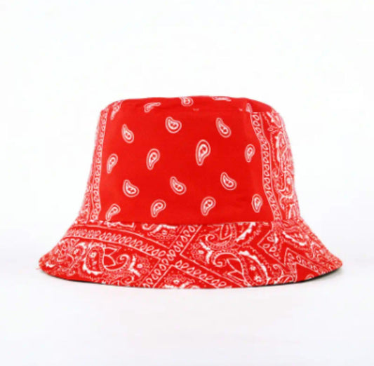 Red paisley printed bucket hat